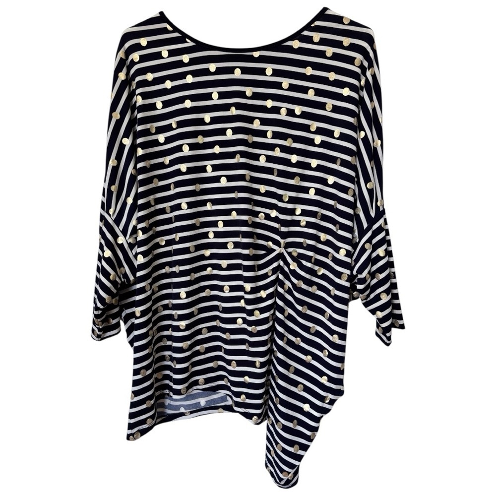 Frank Lyman Navy Metallic Dot Top - Size 10